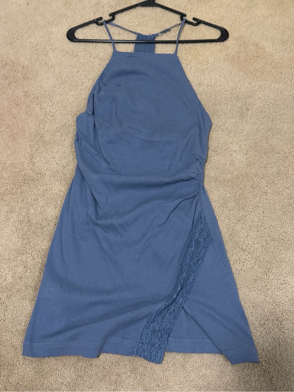 Free People Blue Ribbed Halter Mini Dress